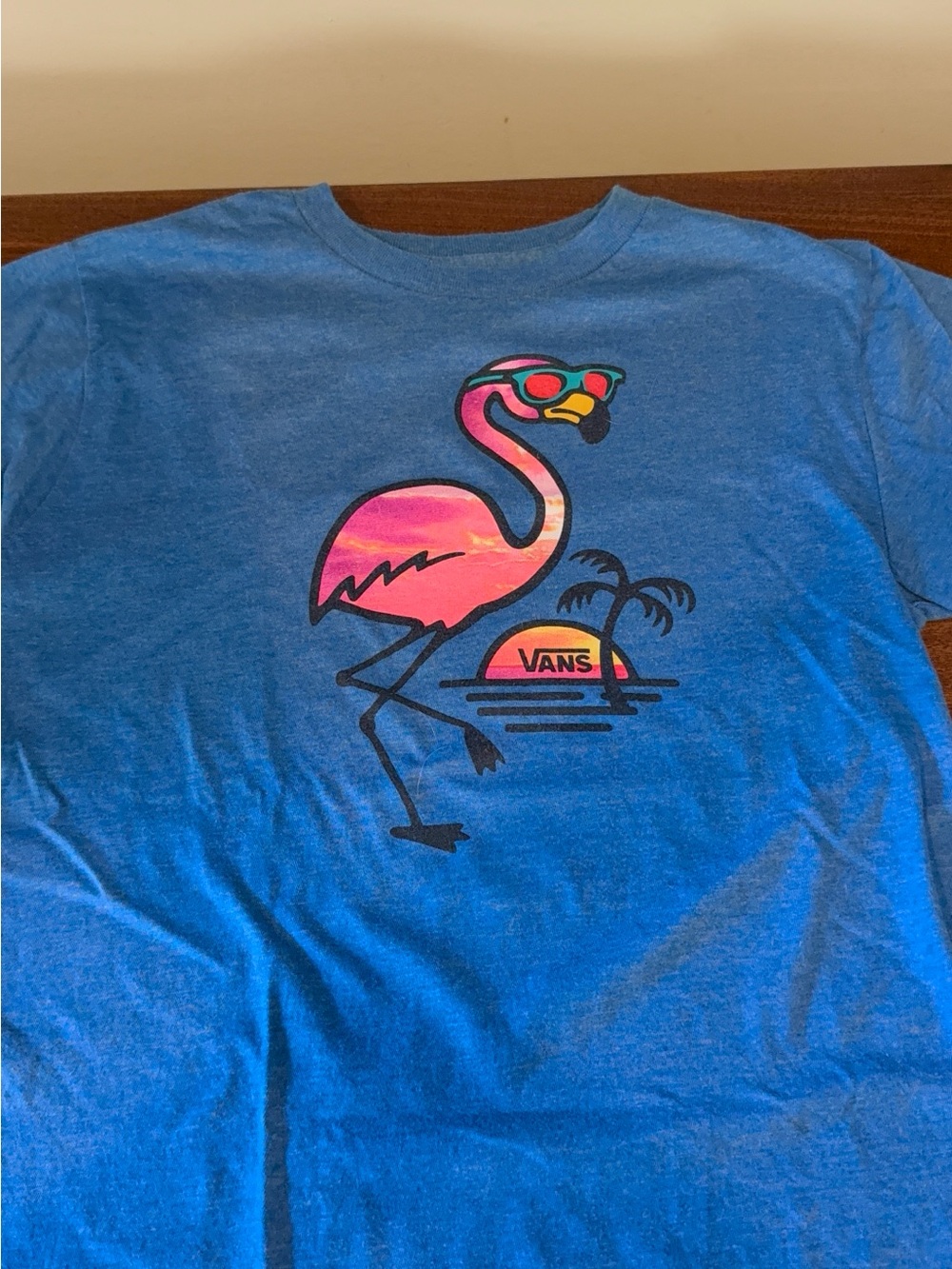 Vans Blue Tee with Pink Flamingo Graphic- Boys Size Medium
